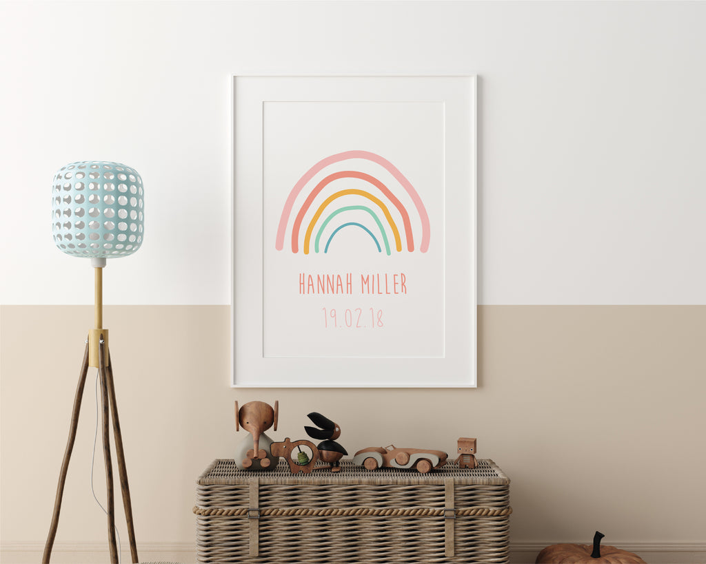 Personalised Rainbow Birthdate Nursery Wall Art Print