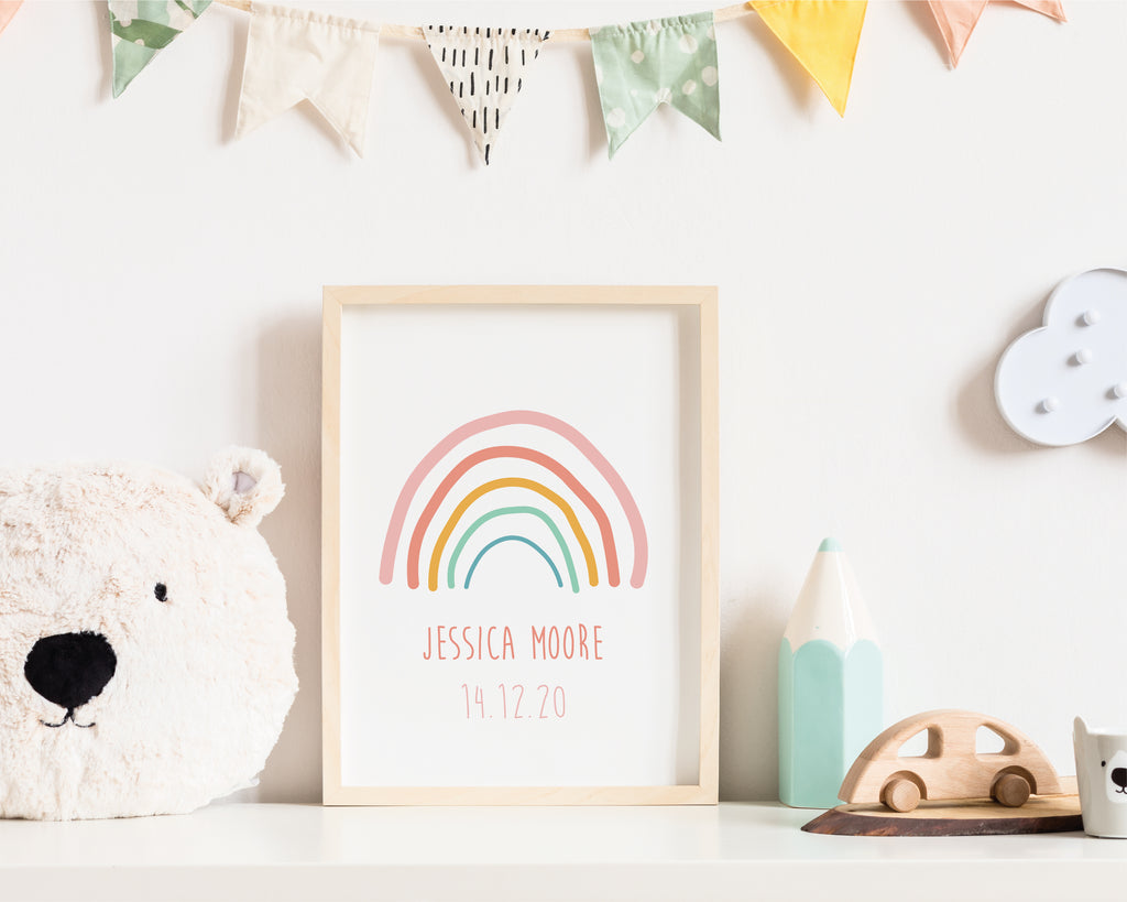 Personalised Rainbow Birthdate Nursery Wall Art Print