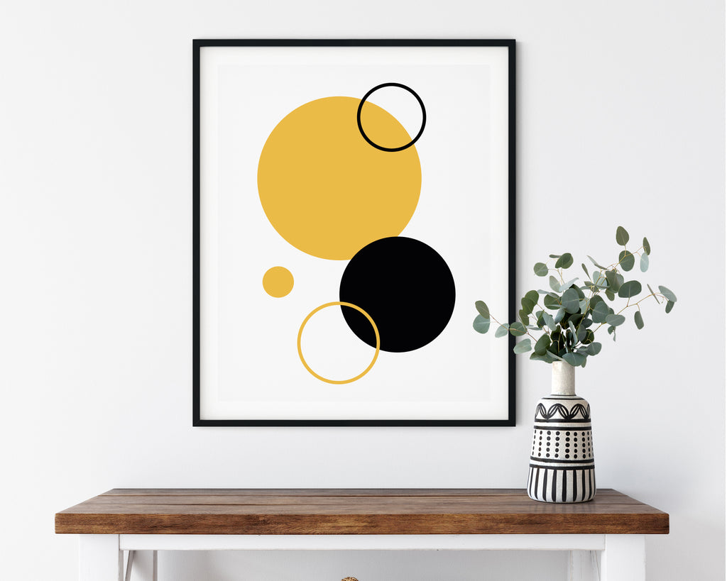 Yellow and Black Circle Composition Wall Art Print