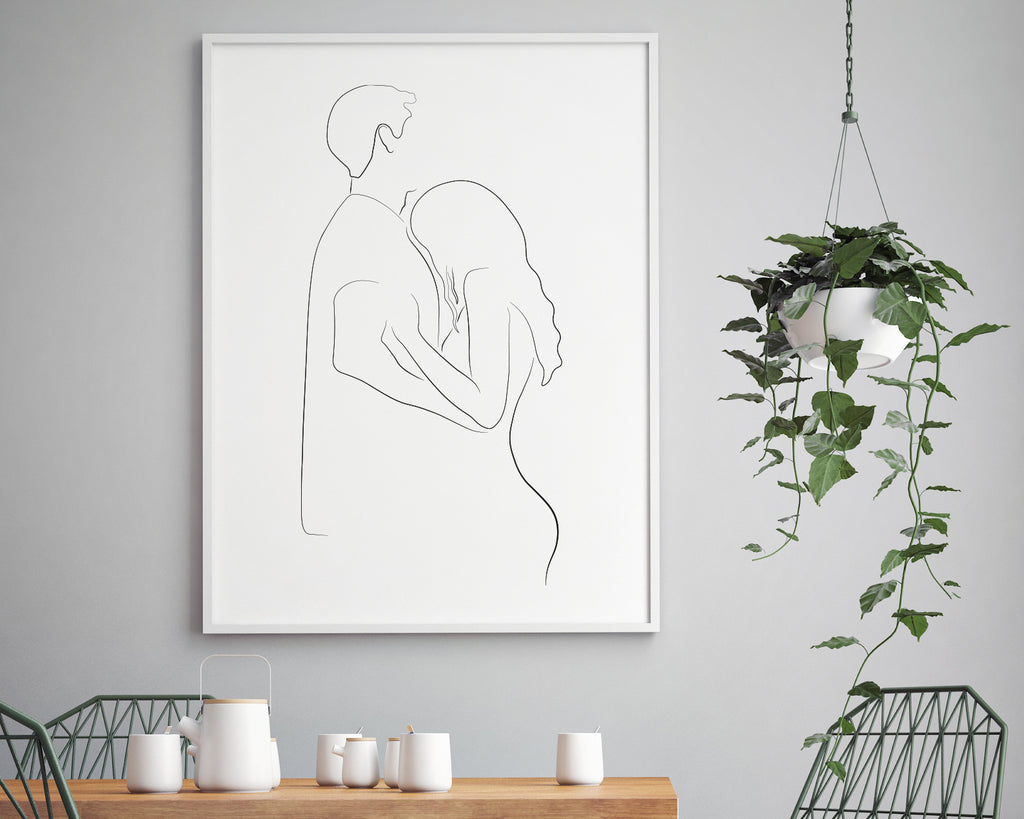 Hugging Couple Line Art Wall Art Print