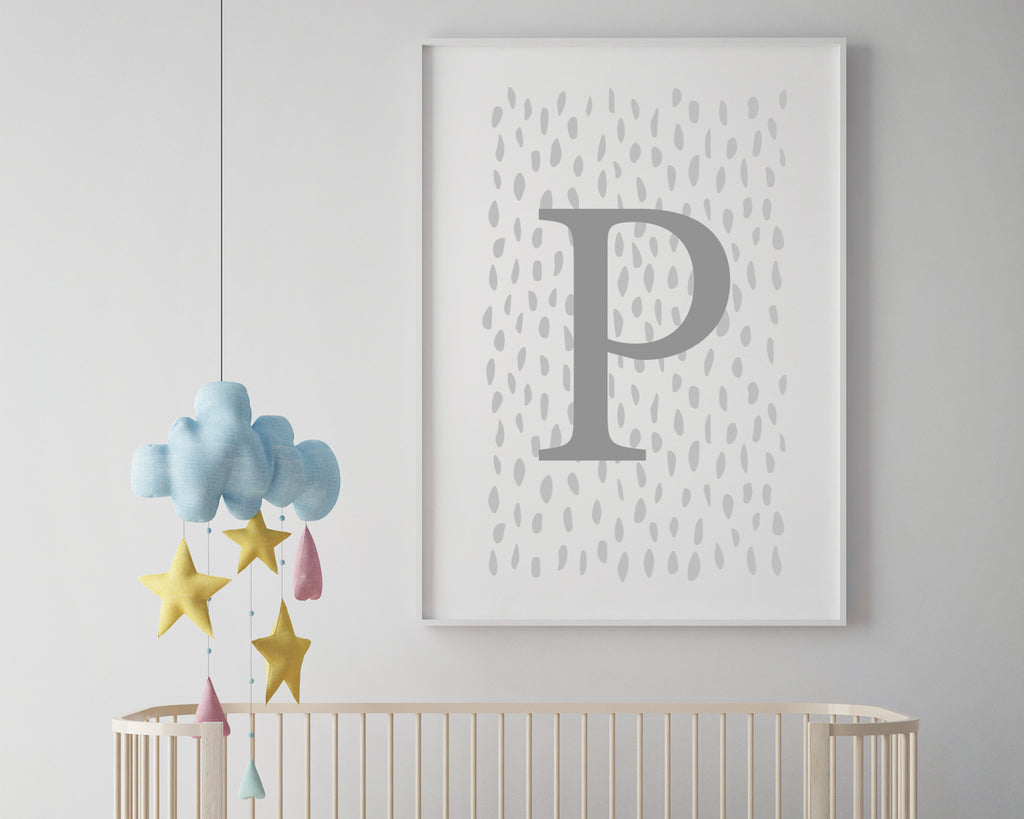 Personalised Grey Initial Nursery Wall Art Print