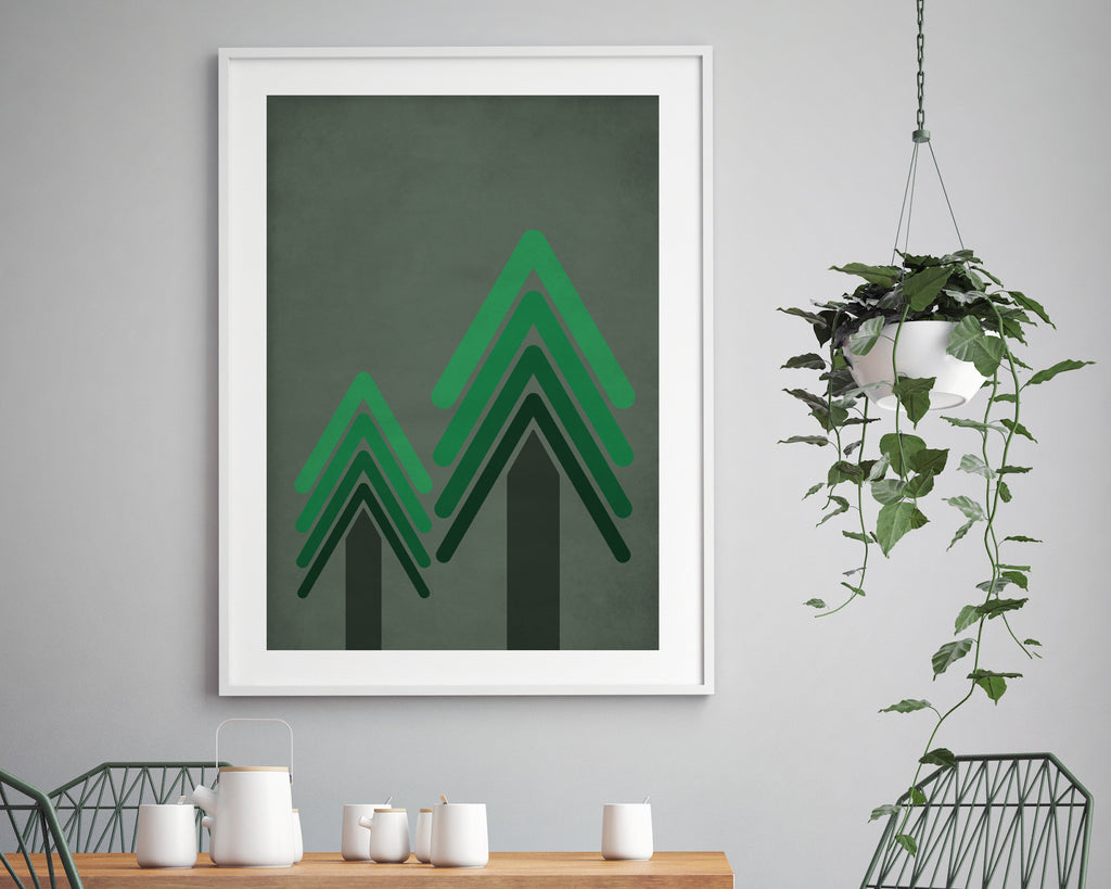 Green Geometric Trees Wall Art Print
