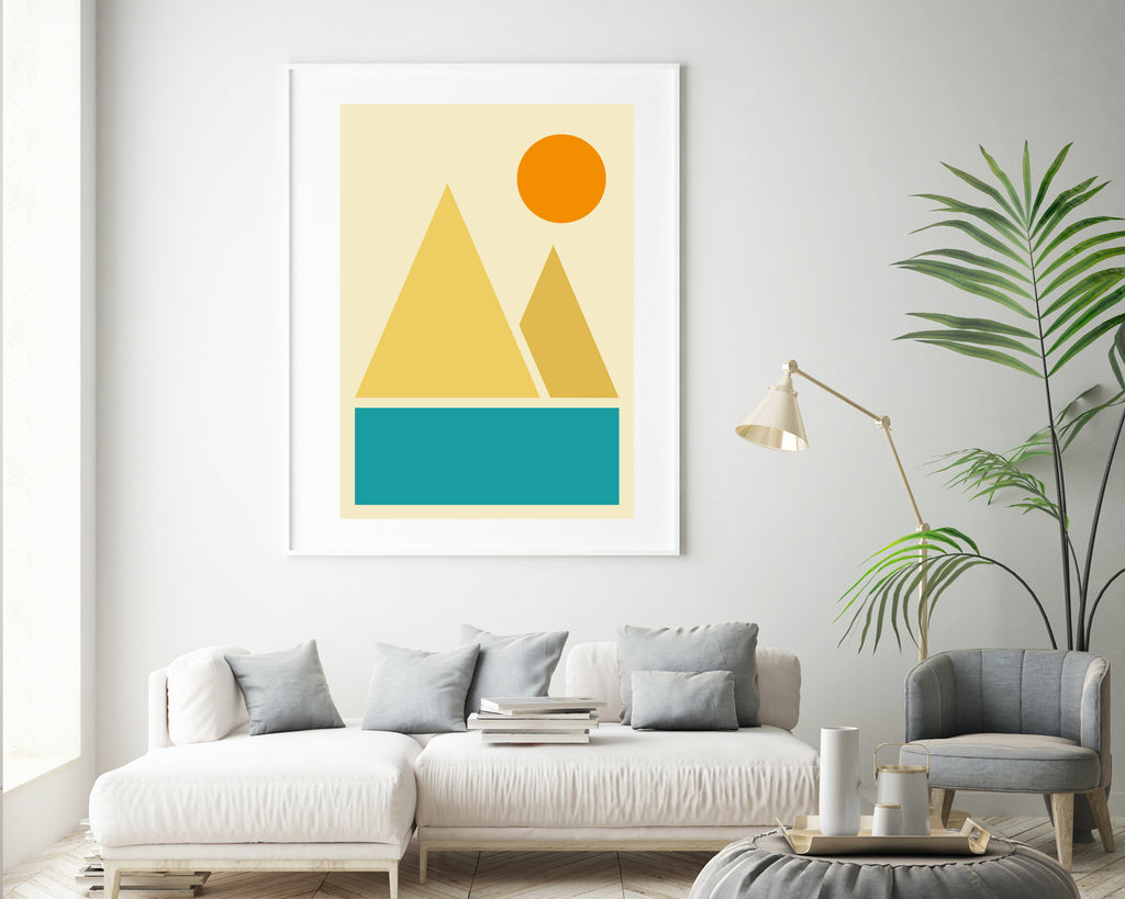 Abstract River Mountains Landscape Wall Art Print