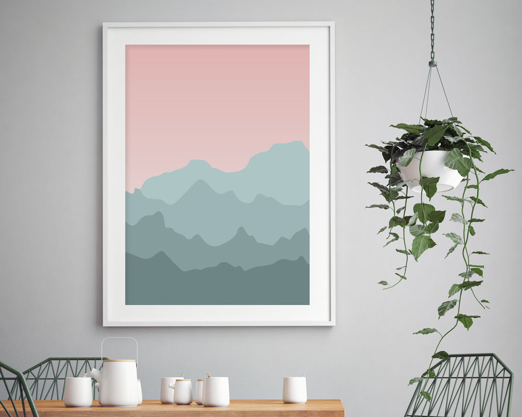 Pastel Mountain Landscape Wall Art Print