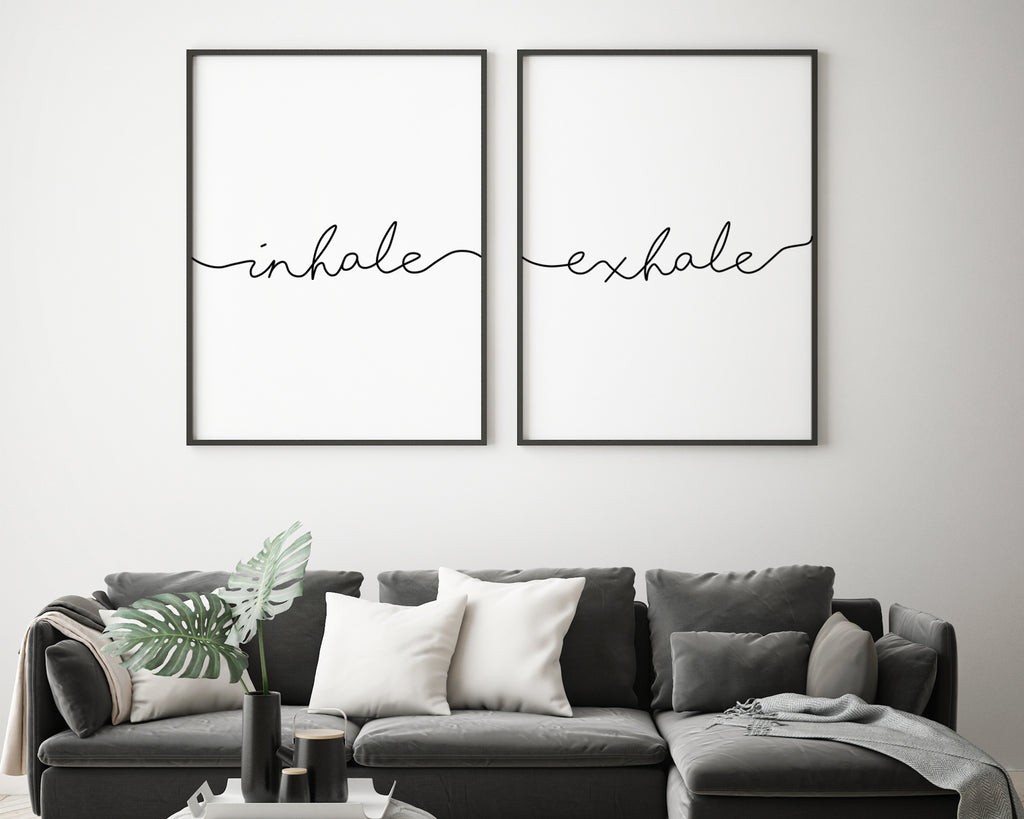 Inhale Exhale Set of 2 Typography Wall Art Prints