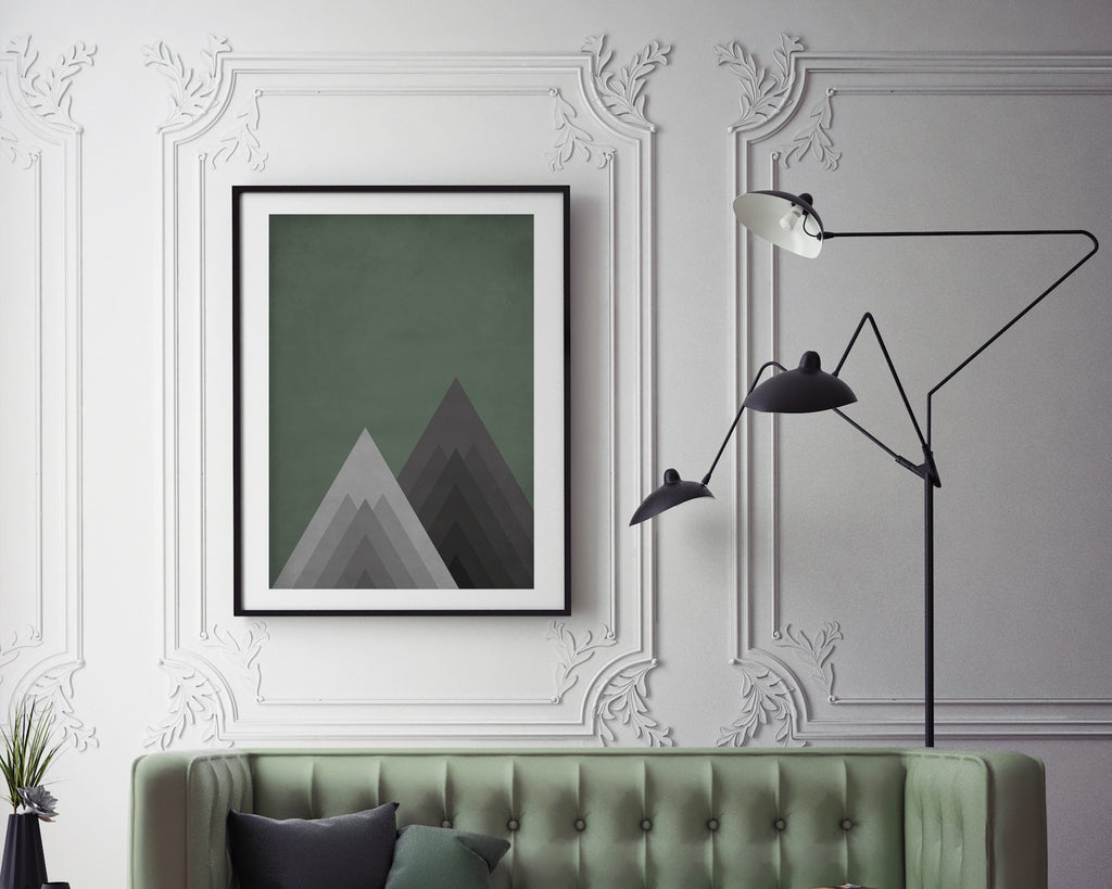 Green Geometric Mountains Wall Art Print