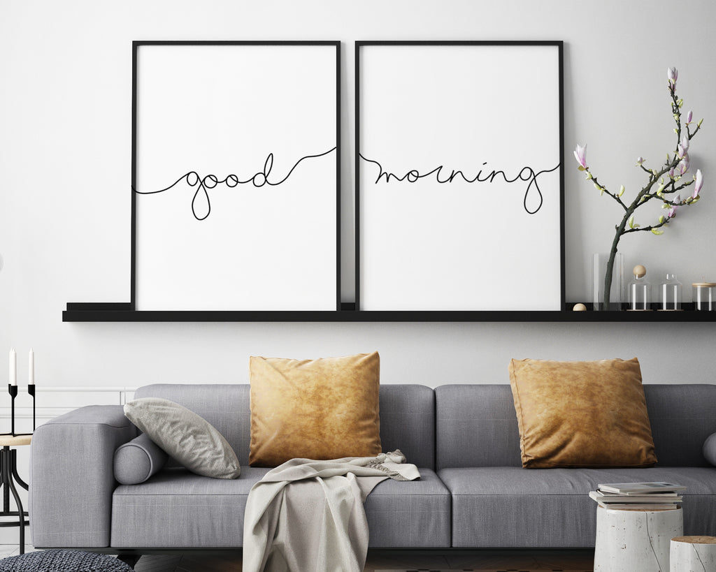 Good Morning Typography Set of 2 Wall Art Prints