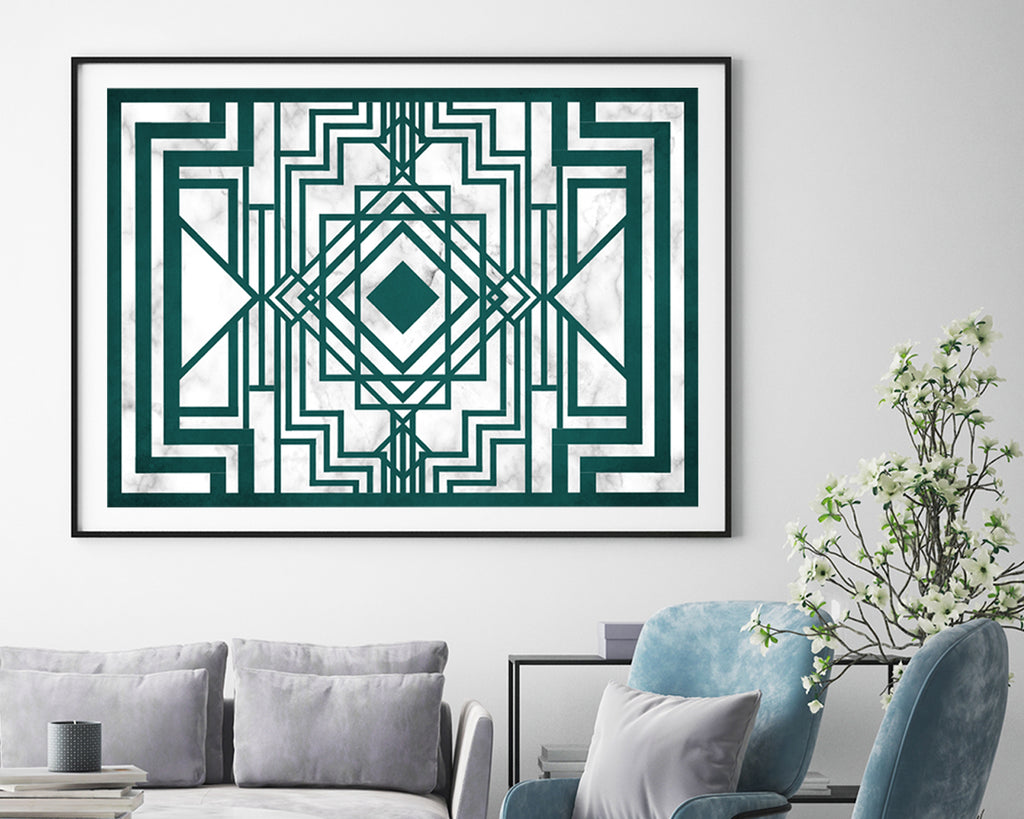 Art Deco Geometric Emerald Wall Art Print