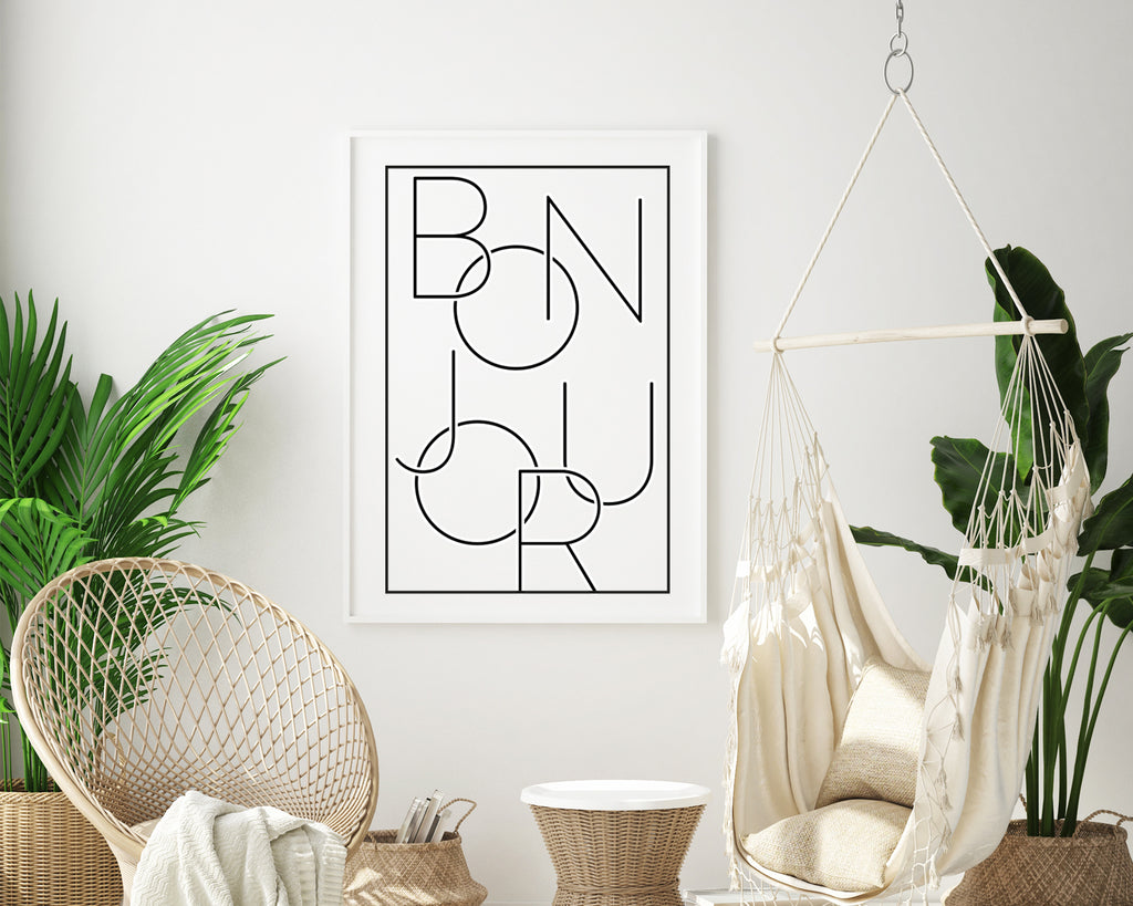 Bonjour Typography Quote Wall Art Print