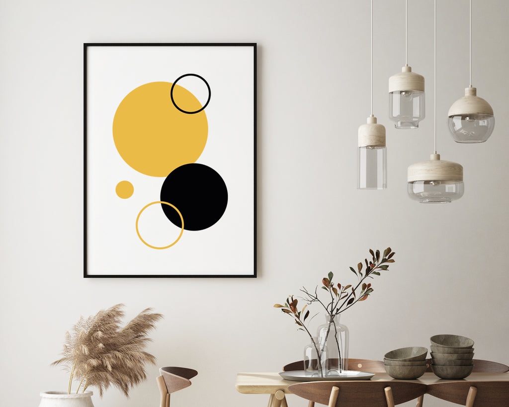 Yellow and Black Circle Composition Wall Art Print