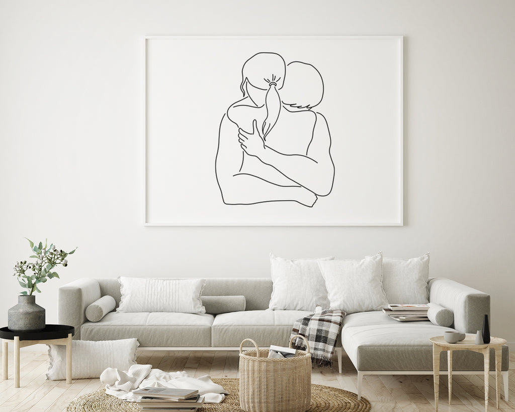 Embracing Couple Line Art Wall Print