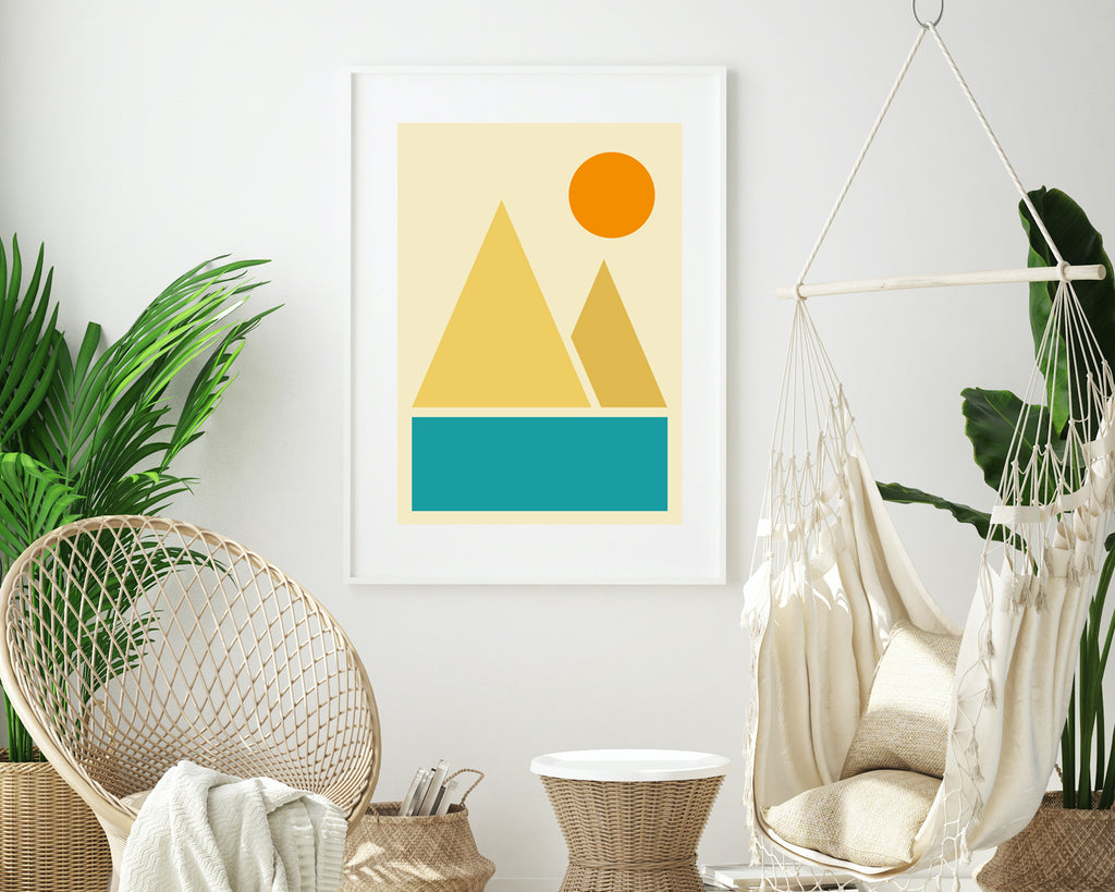 Abstract River Mountains Landscape Wall Art Print