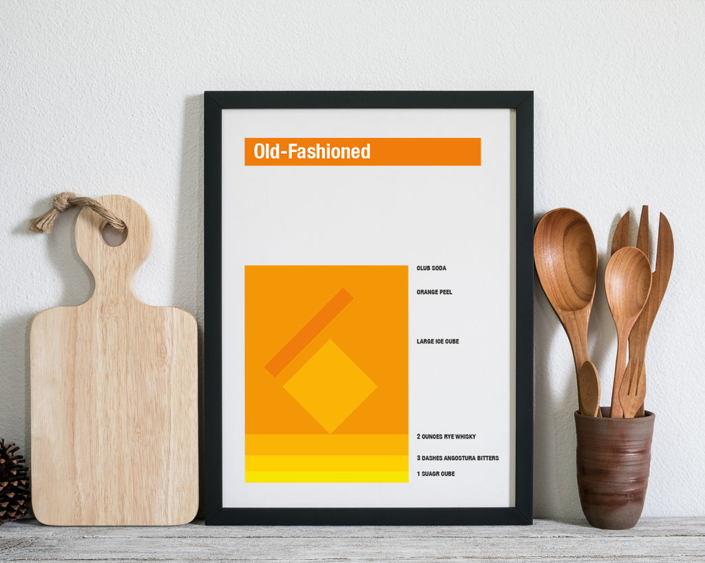 Old Fashioned Cocktail Drink Recipe Wall Art Print