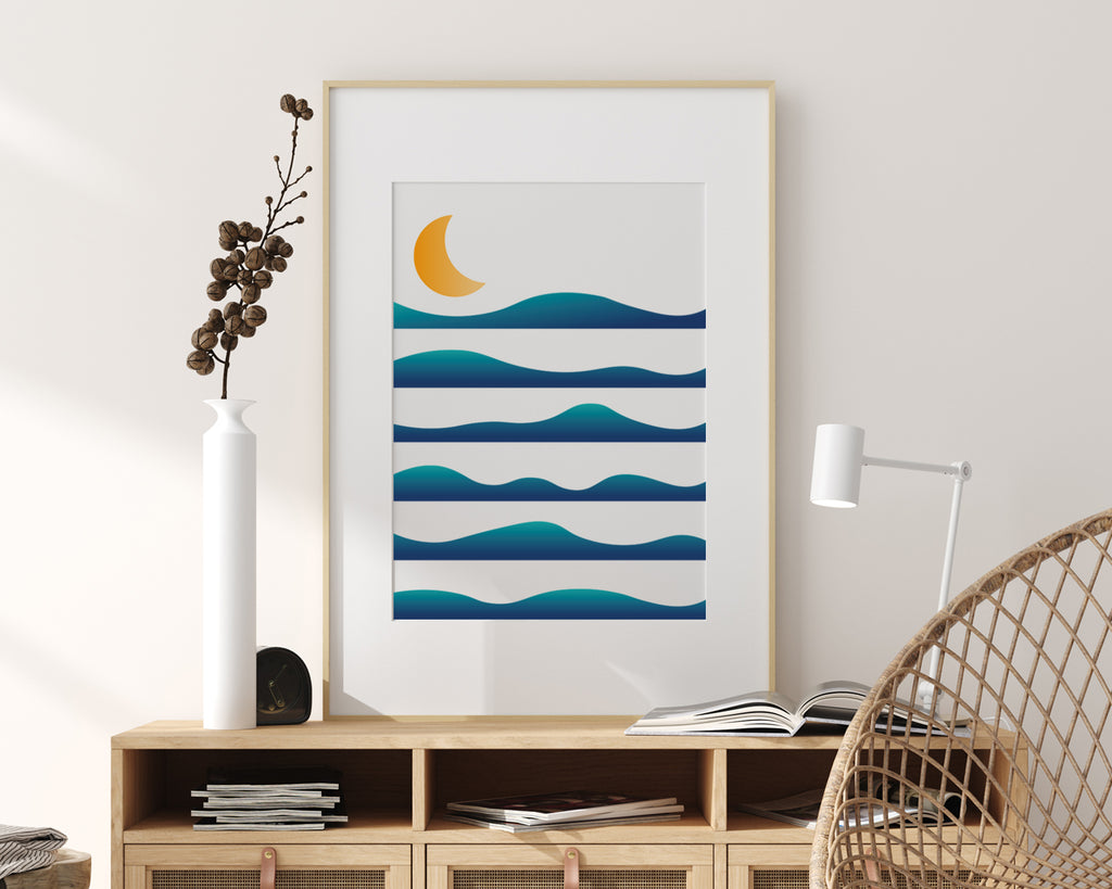 Layered Waves Over The Moon Landscape Wall Art Print
