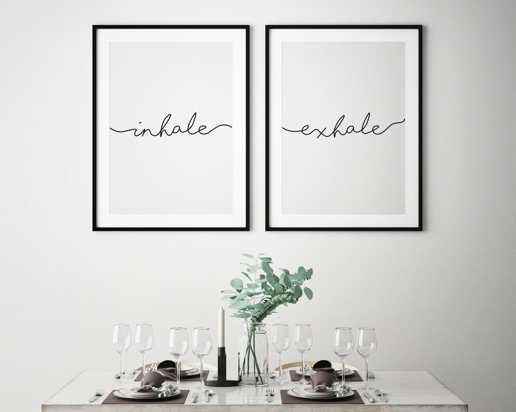 Inhale Exhale Set of 2 Typography Wall Art Prints