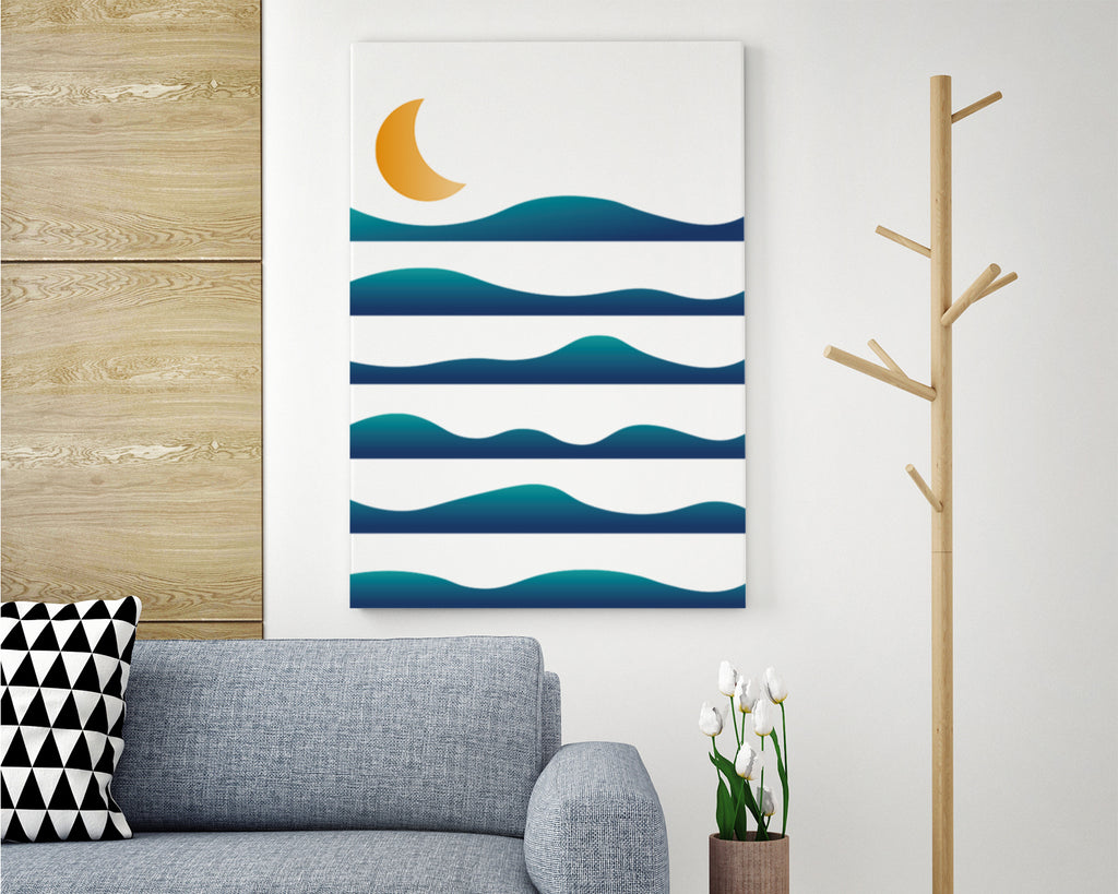 Layered Waves Over The Moon Landscape Wall Art Print