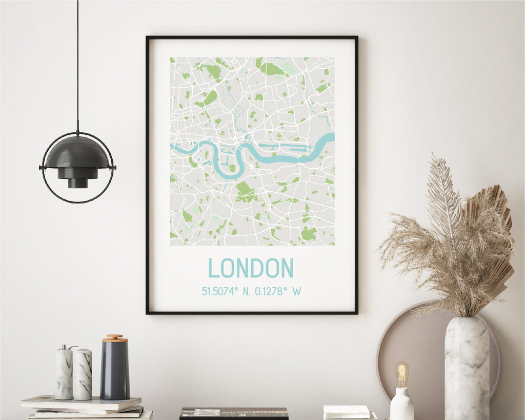 Personalised Blue & Green City Map Travel Poster