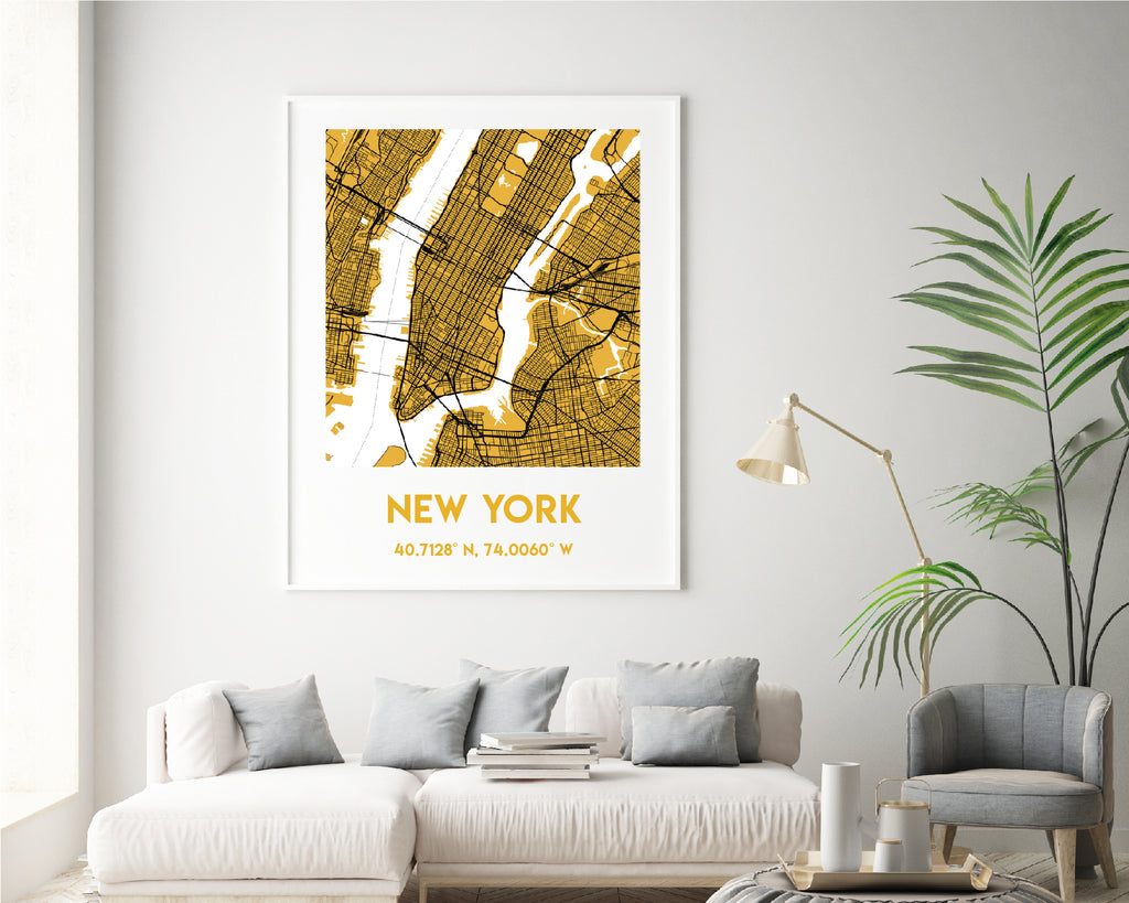 Personalised Yellow City Map Travel Poster