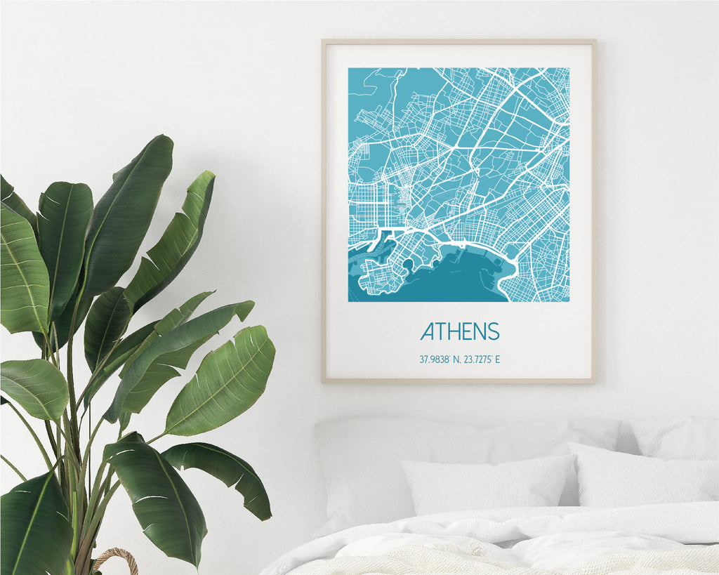 Personalised Blue City Map Travel Wall Art Print