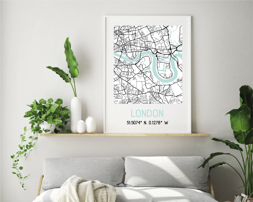 Personalised Turquoise and Black City Map Travel Poster