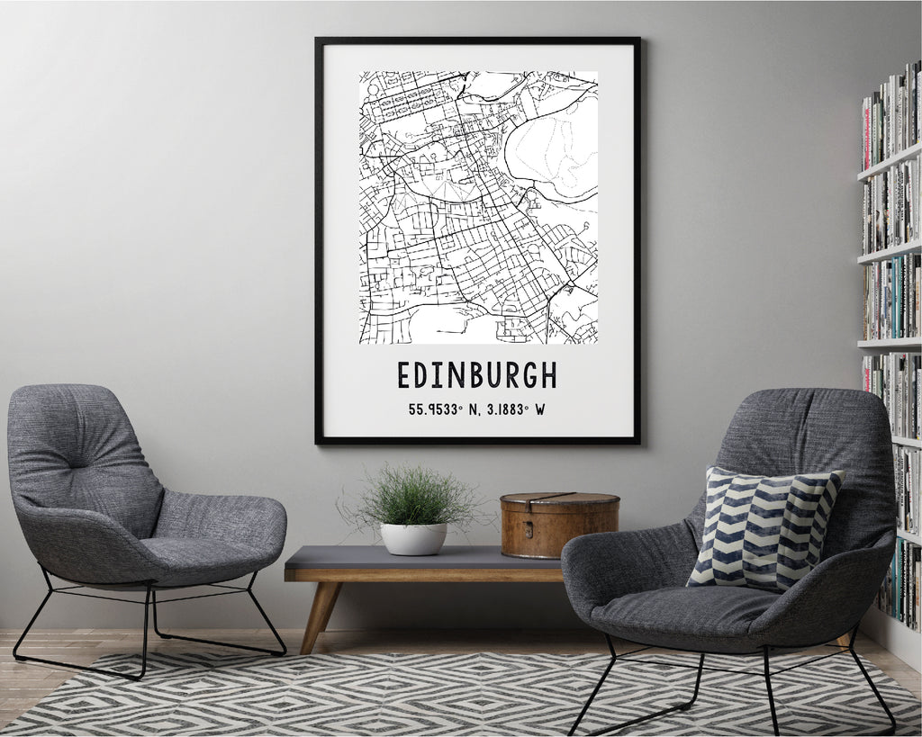 Personalised Monochrome Black & White City Map Travel Poster