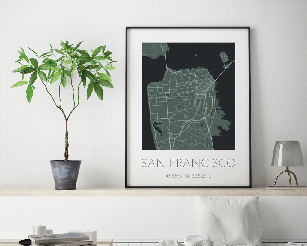 Personalised Green City Map Travel Wall Art Print