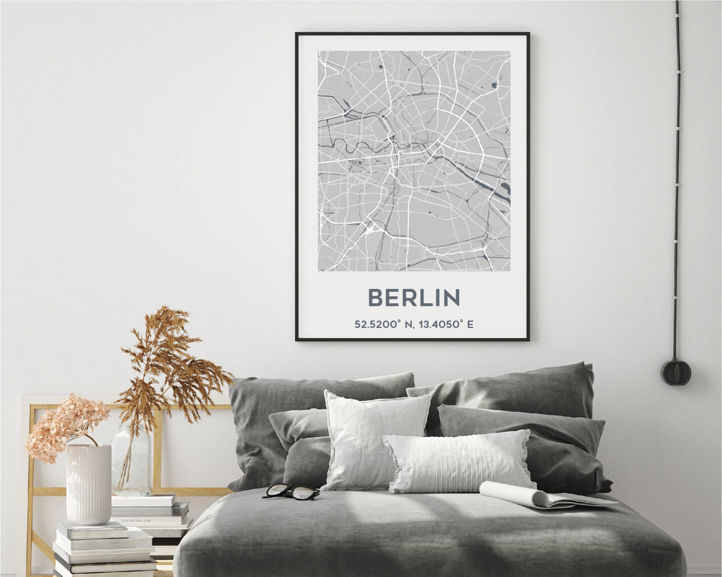 Personalised Grey City Map Travel Wall Art Print