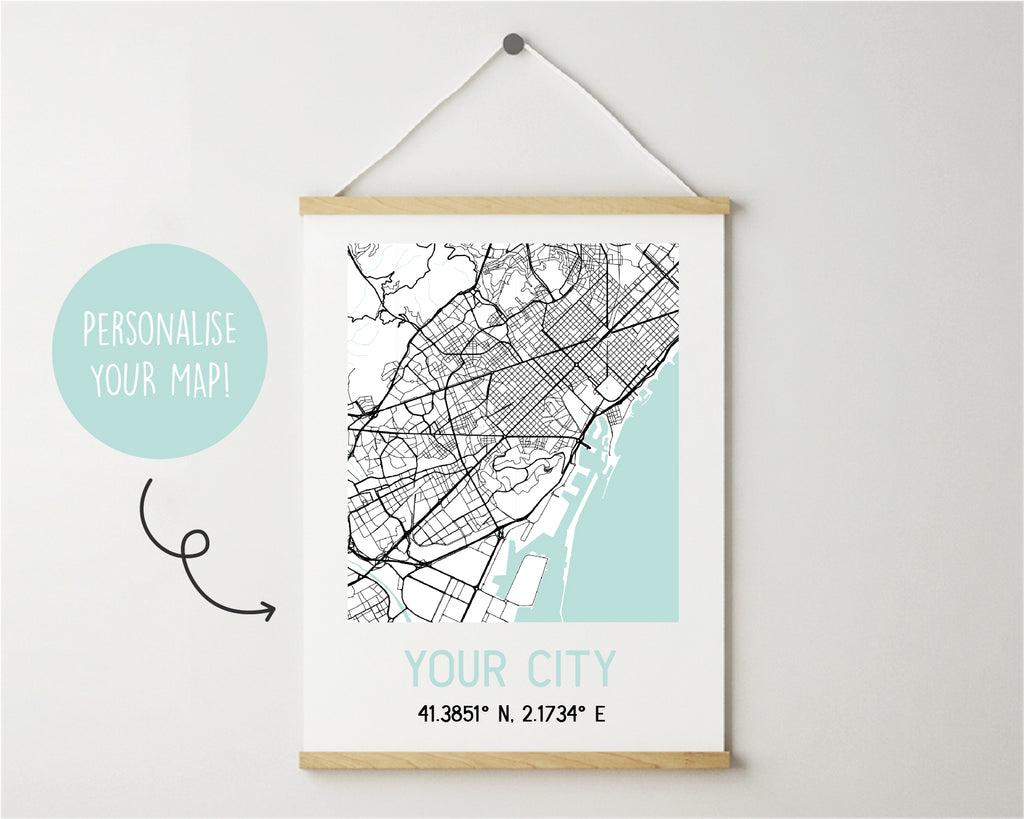 Personalised Turquoise and Black City Map Travel Poster