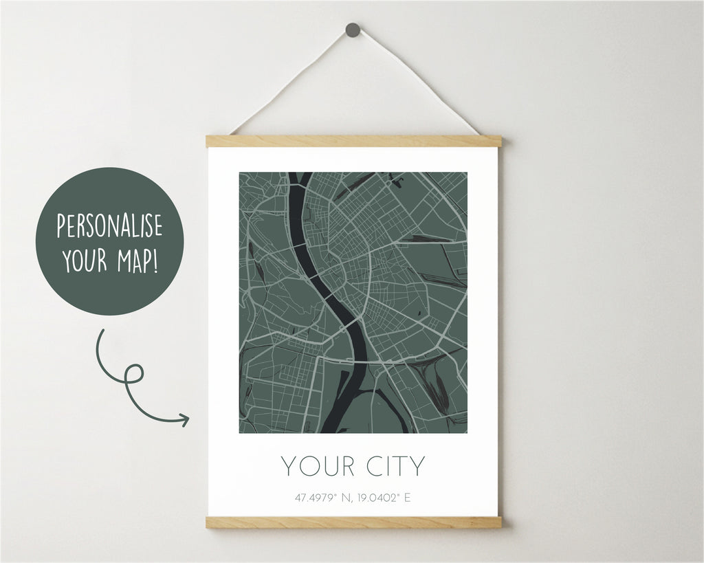 Personalised Green City Map Travel Wall Art Print
